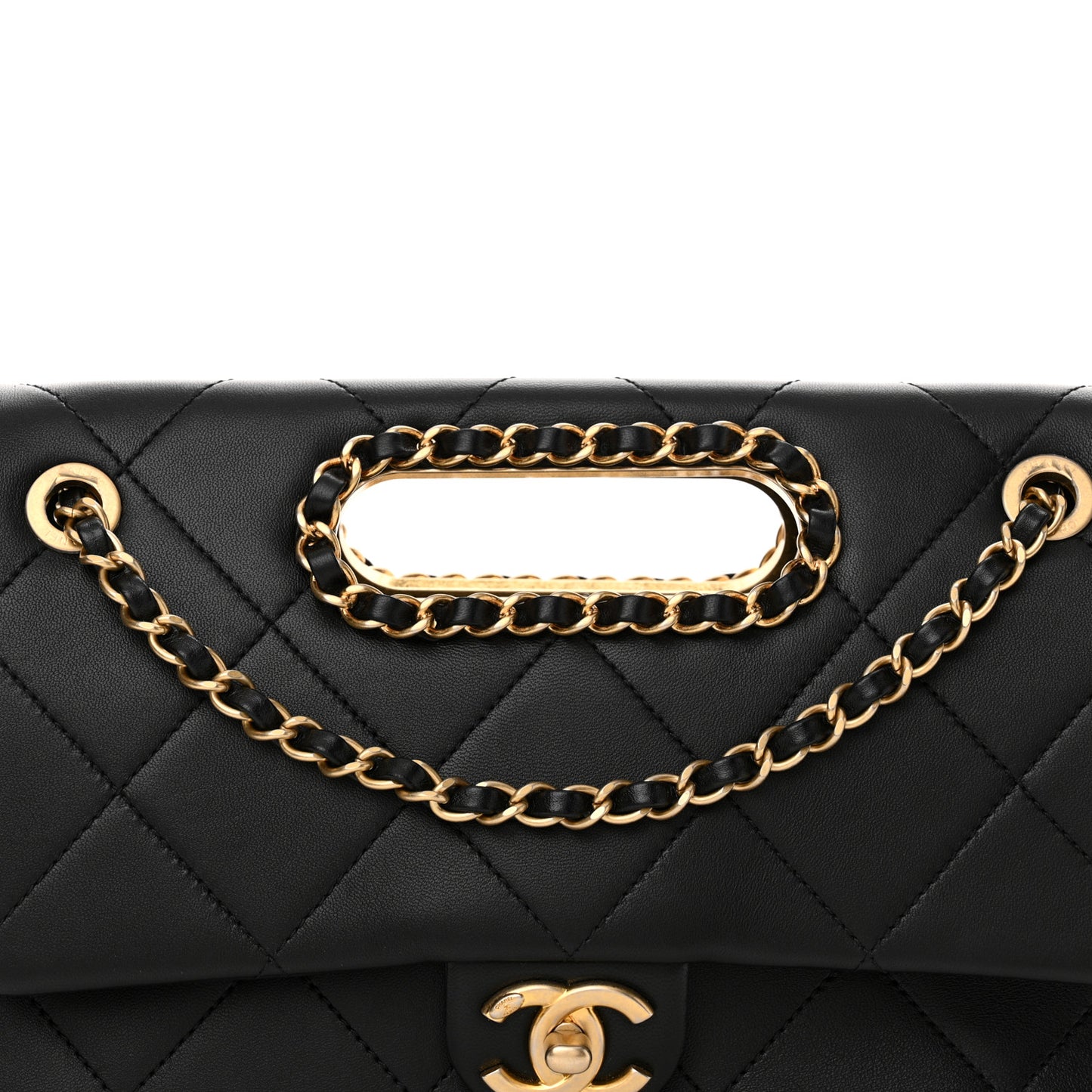 Lambskin Small Chain Handle Flap Bag Black