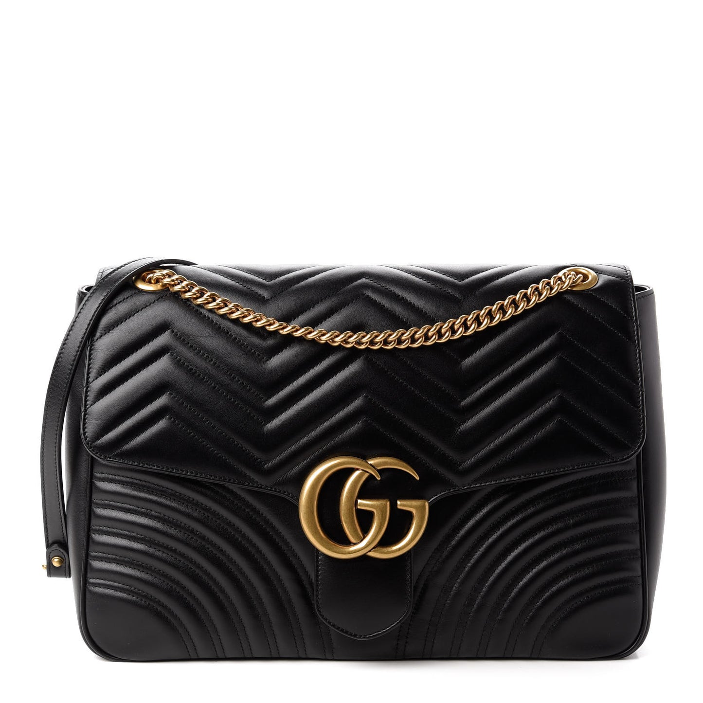 Calfskin Matelasse Large GG Marmont Shoulder Bag Black