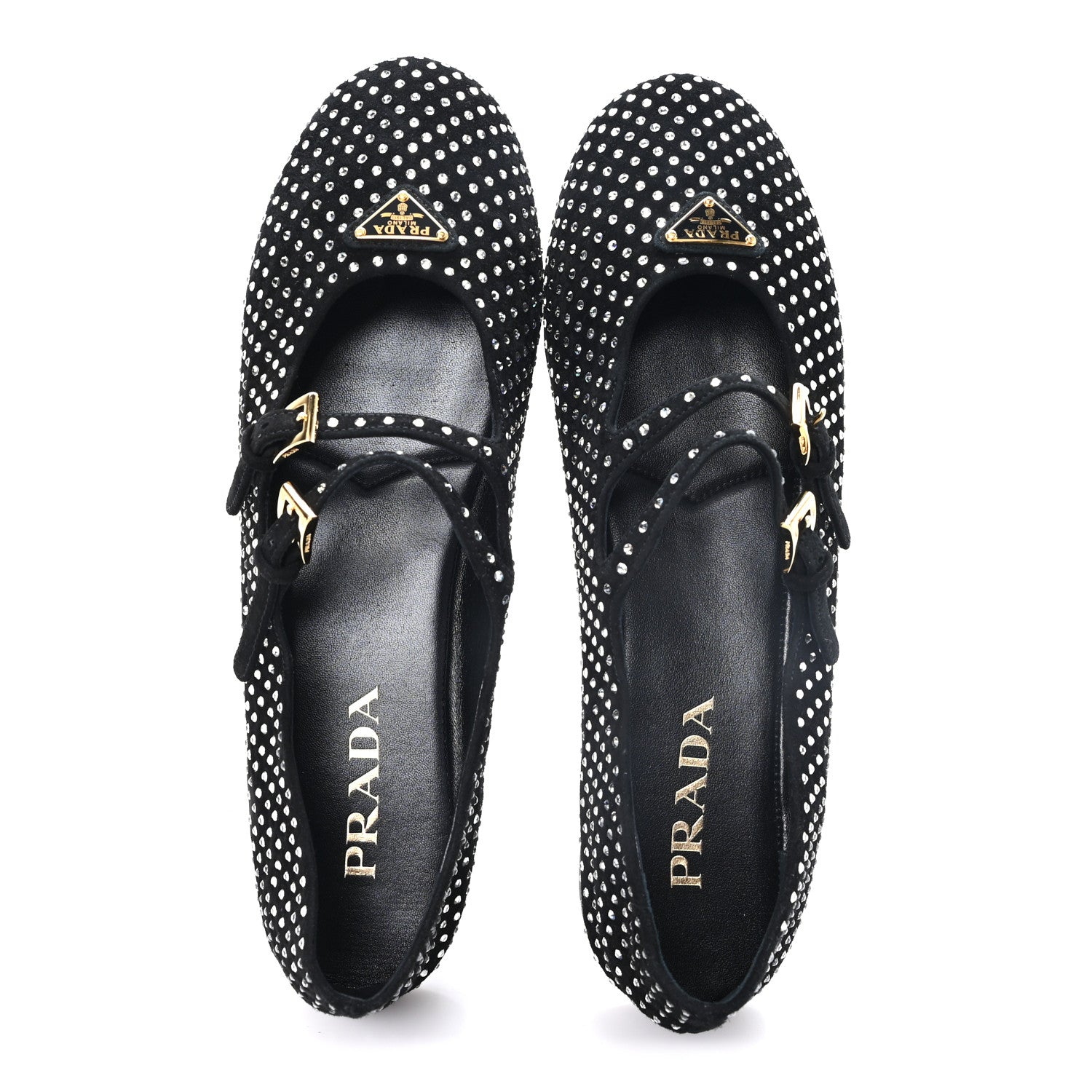 Prada Suede Crystal Ballerina Flats 40 Black 2 of 10