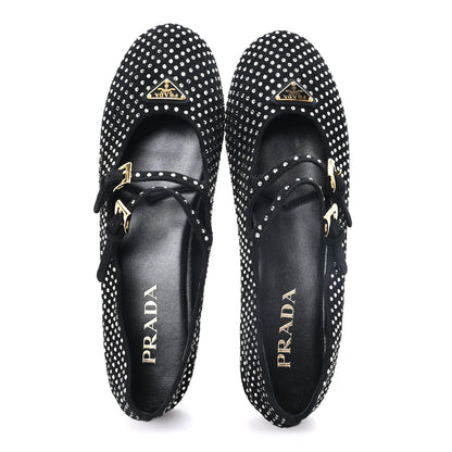 Prada Suede Crystal Ballerina Flats 40 Black 2 of 10