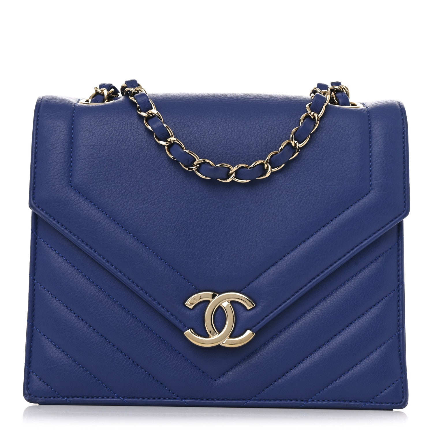Chanel Calfskin Quilted Chevron Small Single Flap Blue 1 of 13