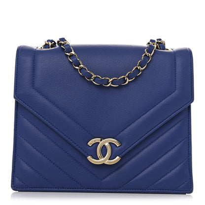 Chanel Calfskin Quilted Chevron Small Single Flap Blue 1 of 13