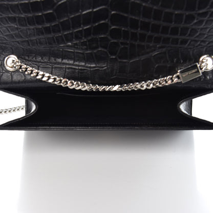 Saint Laurent Calfskin Crocodile Embossed Medium Classic Monogram Kate Tassel Satchel Black 5 of 8