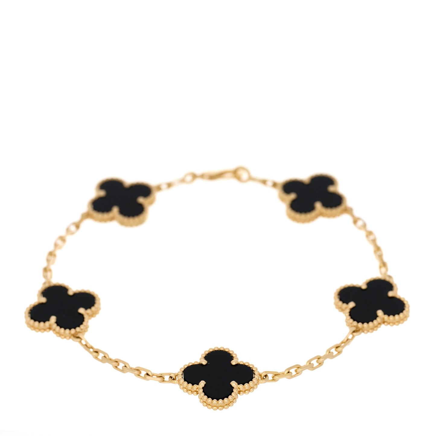 18K Yellow Gold Black Onyx 5 Motifs Vintage Alhambra Bracelet