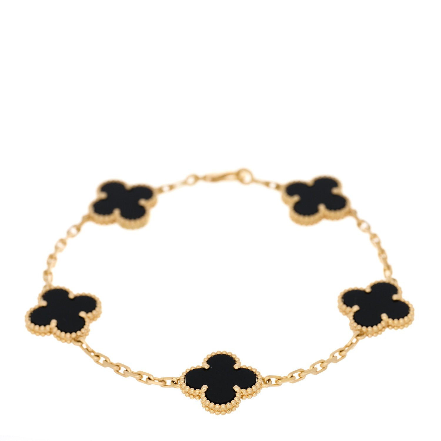 Van Cleef & Arpels 18K Yellow Gold Black Onyx 5 Motifs Vintage Alhambra Bracelet 1 of 4