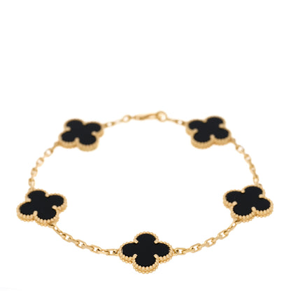 Van Cleef & Arpels 18K Yellow Gold Black Onyx 5 Motifs Vintage Alhambra Bracelet 1 of 4