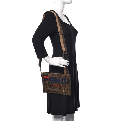 Fendi X FILA Glazed Fabric Vitello Century FF 1974 Mania Crossbody Messenger Mogano Panna Blueberry 2 of 9