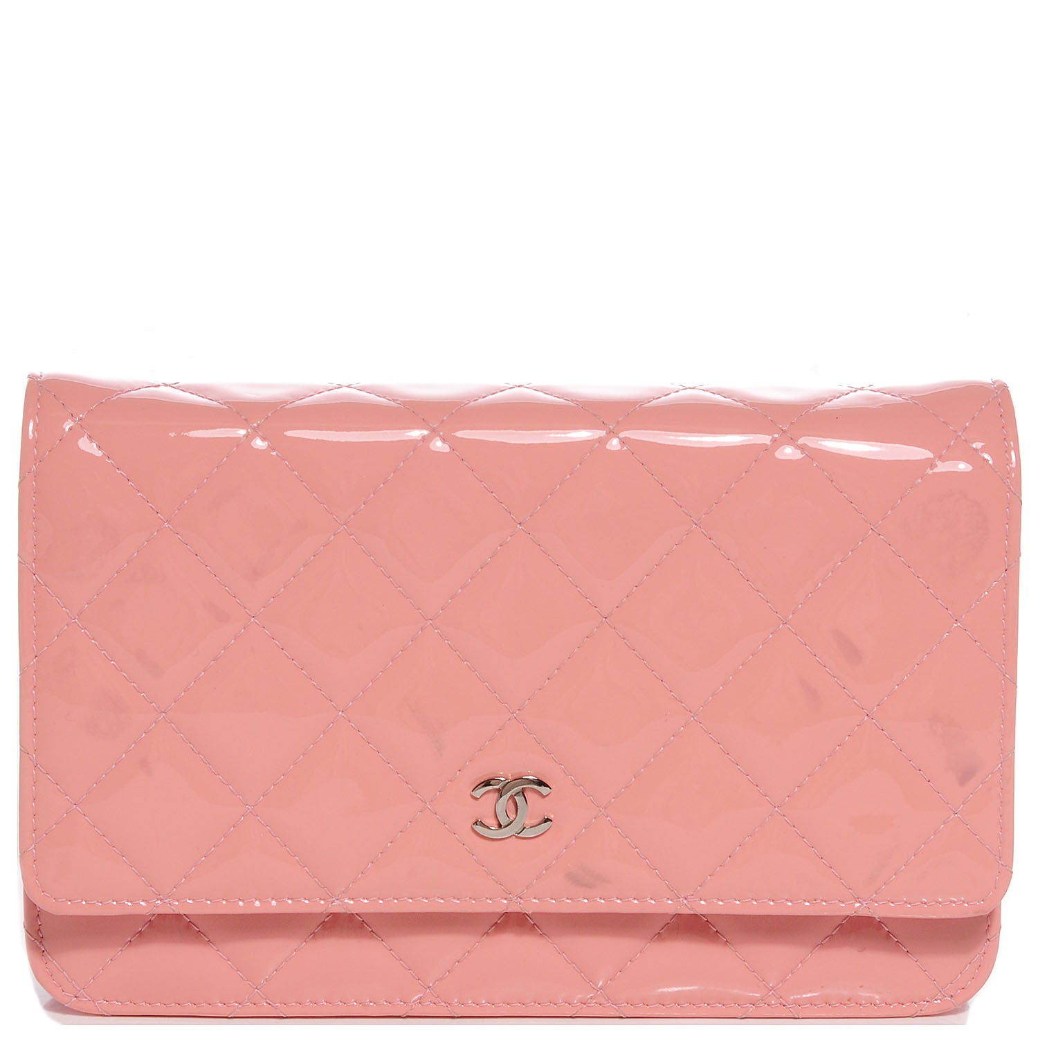 Chanel Patent Quilted Wallet On Chain WOC Pink 1 of 8