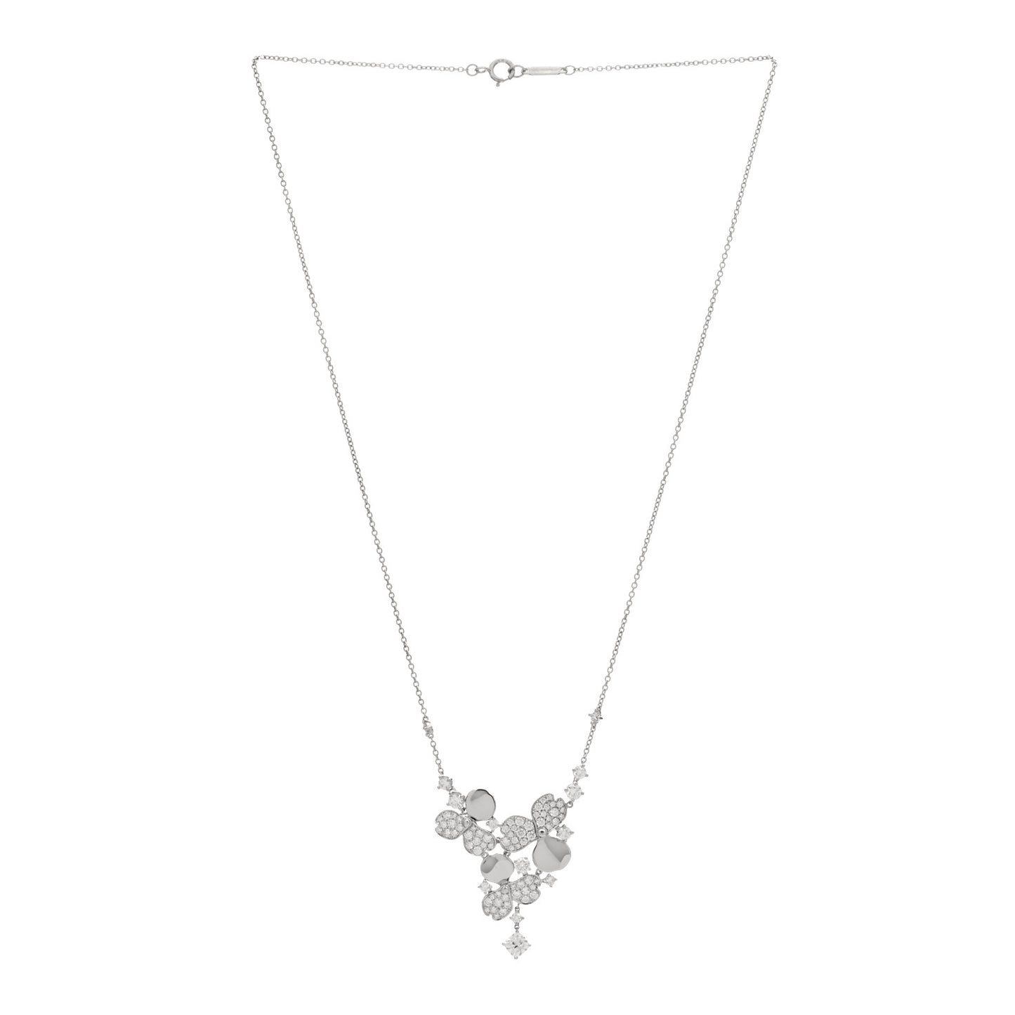 Platinum Diamond Paper Flowers Cluster Pendant Necklace