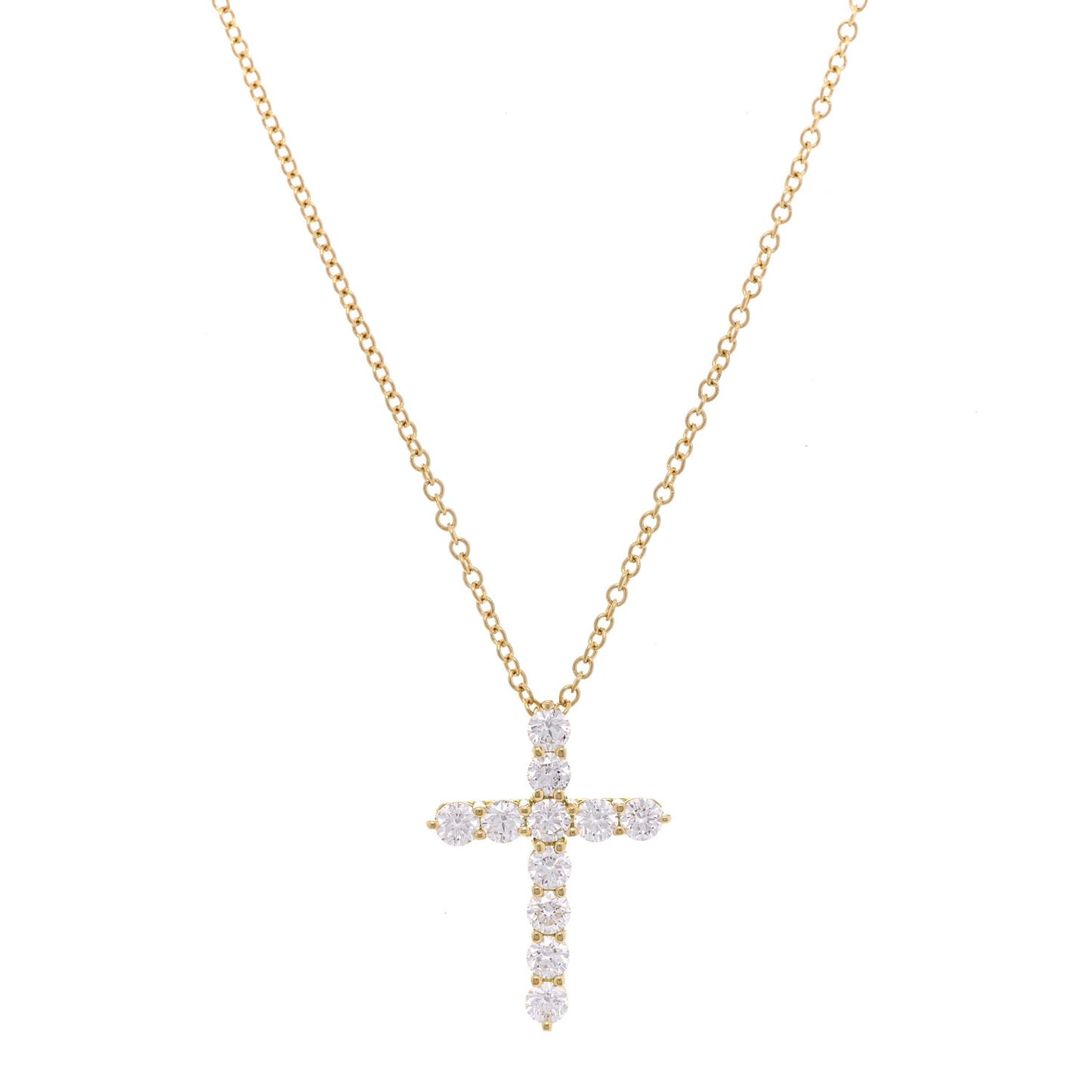 18K Yellow Gold Diamond Small Cross Pendant Necklace