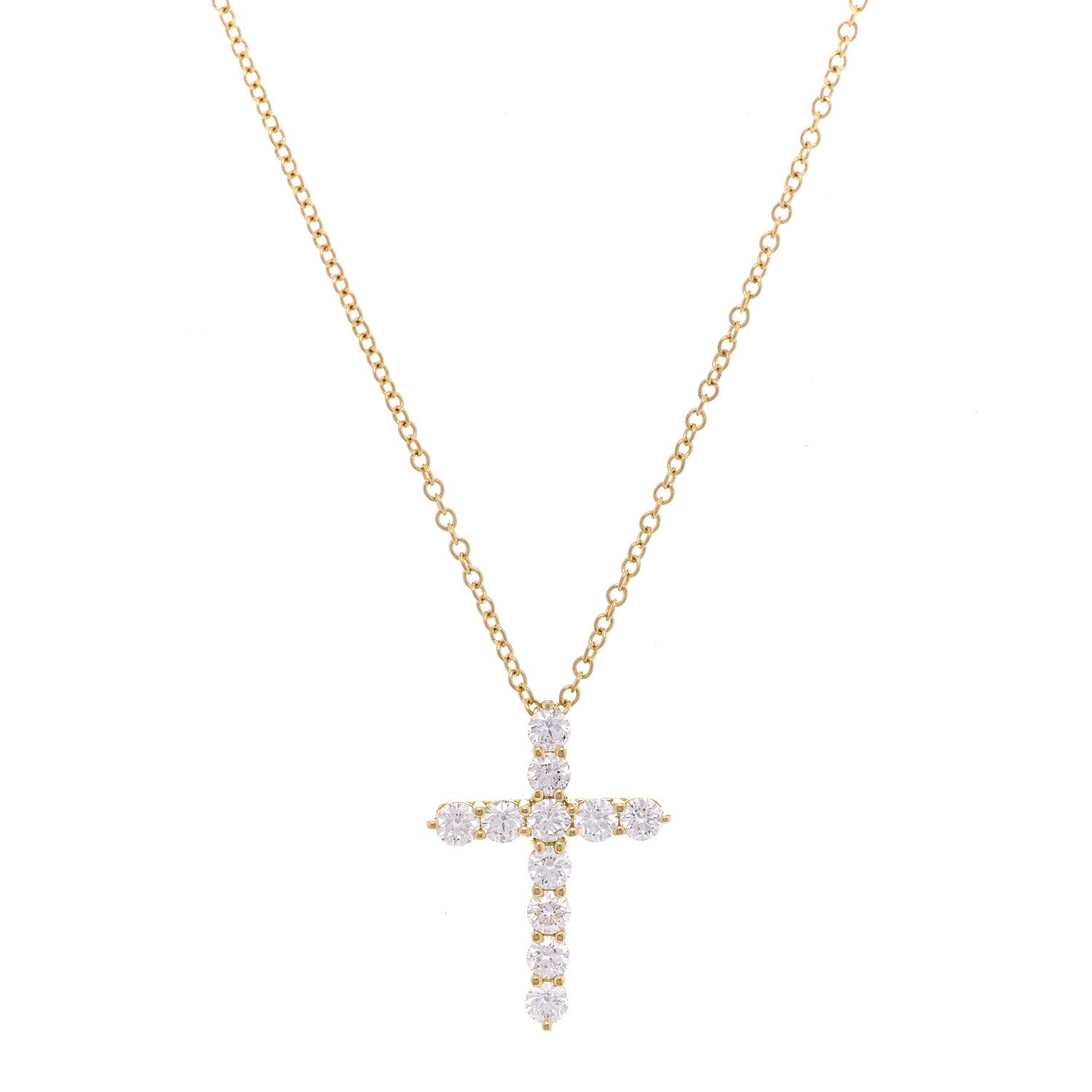 Tiffany 18K Yellow Gold Diamond Small Cross Pendant Necklace 1 of 6