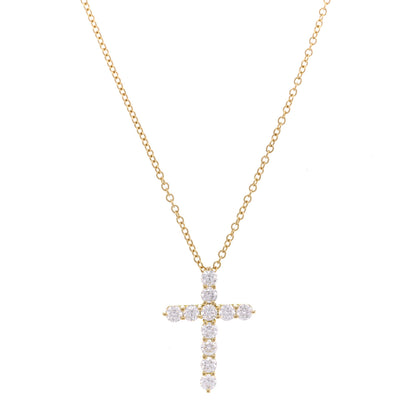Tiffany 18K Yellow Gold Diamond Small Cross Pendant Necklace 1 of 6