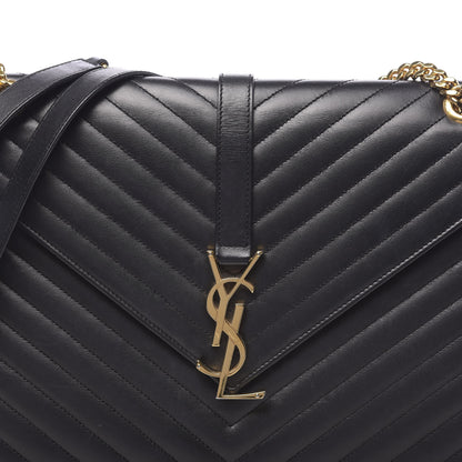 Saint Laurent Smooth Calfskin Matelasse Chevron Large Monogram Satchel Black 7 of 10