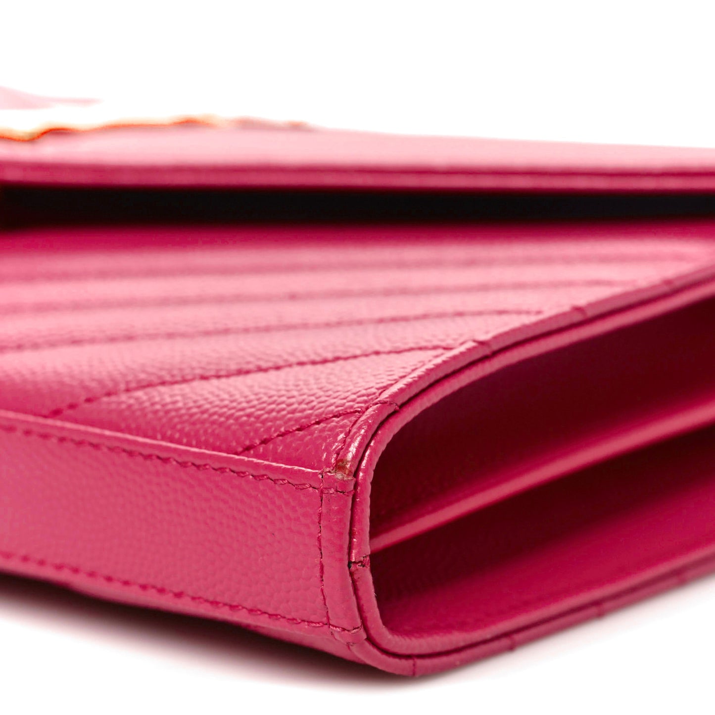 Grain De Poudre Matelasse Chevron Monogram Chain Wallet Fuxia Couture