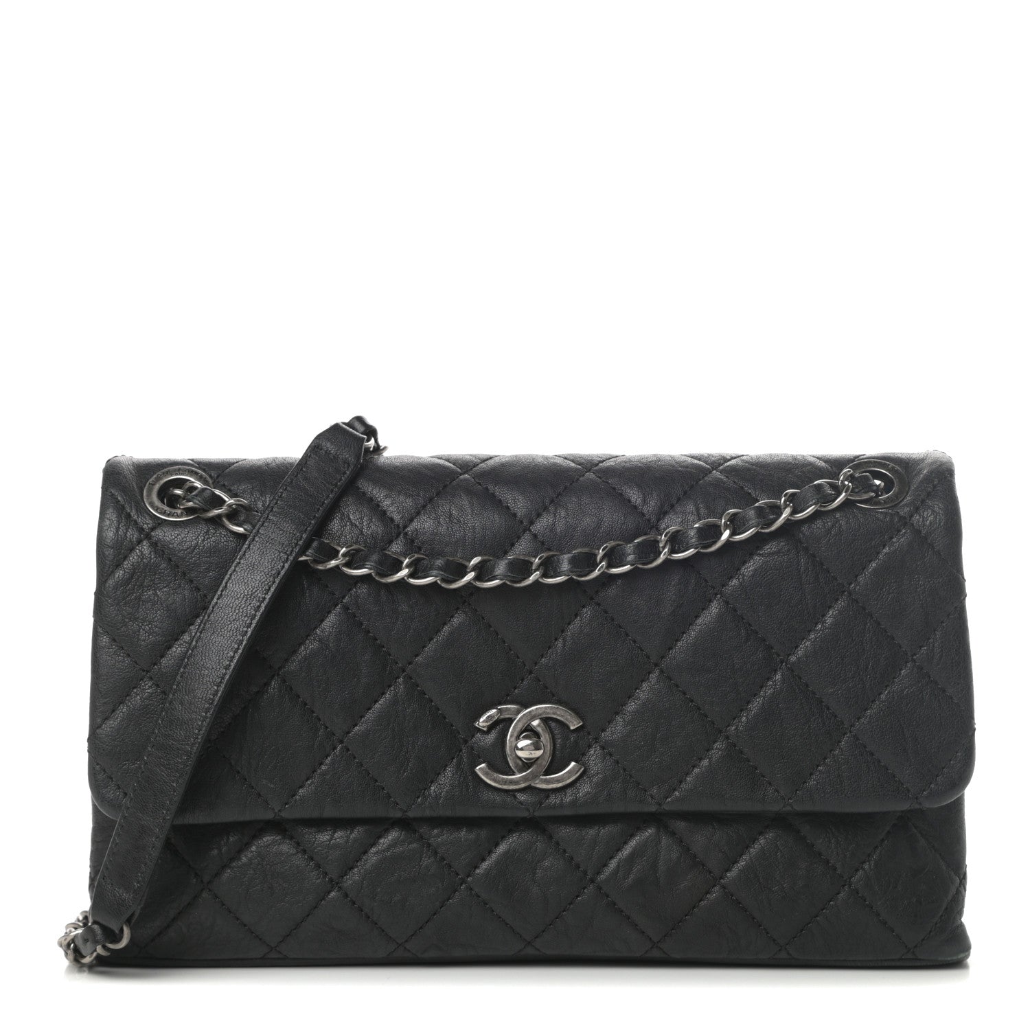 Chanel Crumpled Lambskin Quilted Medium Single Flap Black 1 of 13