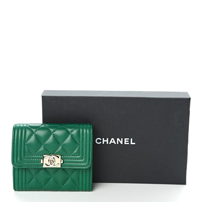 Chanel Lambskin Quilted Compact Boy Wallet Green 9 of 9
