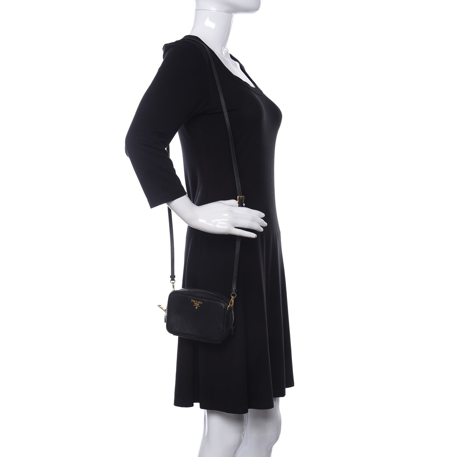 Prada Saffiano Mini Camera Crossbody Bag Black 2 of 14