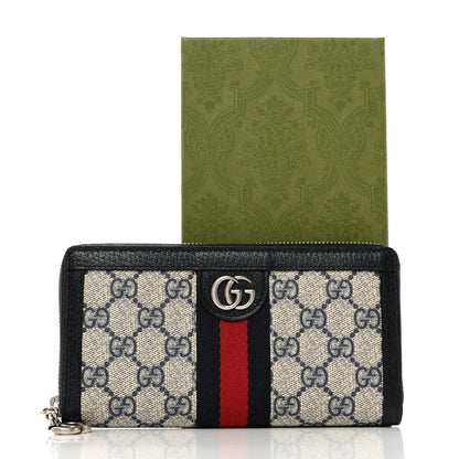 Gucci GG Supreme Monogram Textured Dollar Calfskin Web Ophidia Zip Around Wallet Beige Blue 8 of 8