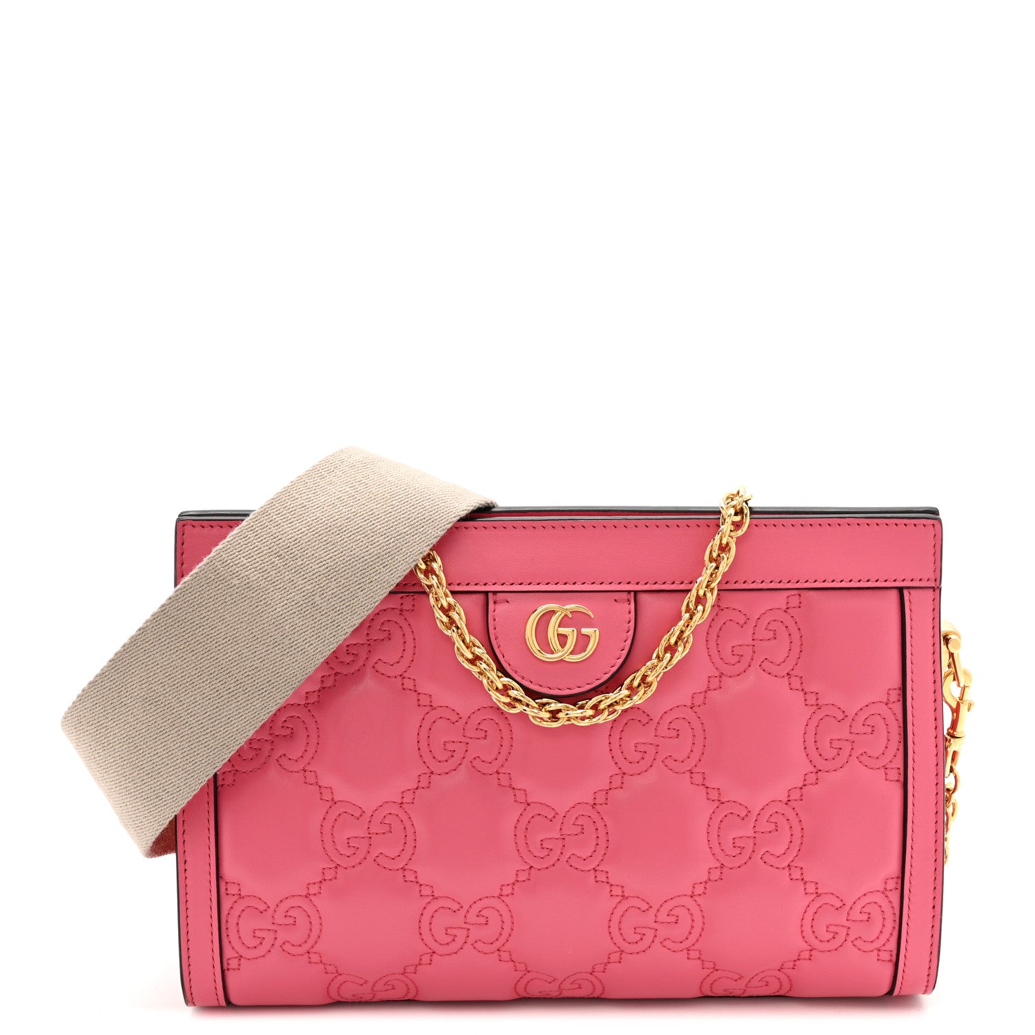 Gucci Calfskin GG Matelasse Small Slim Chain Shoulder Bag Rhodamine Pink Natural 1 of 12