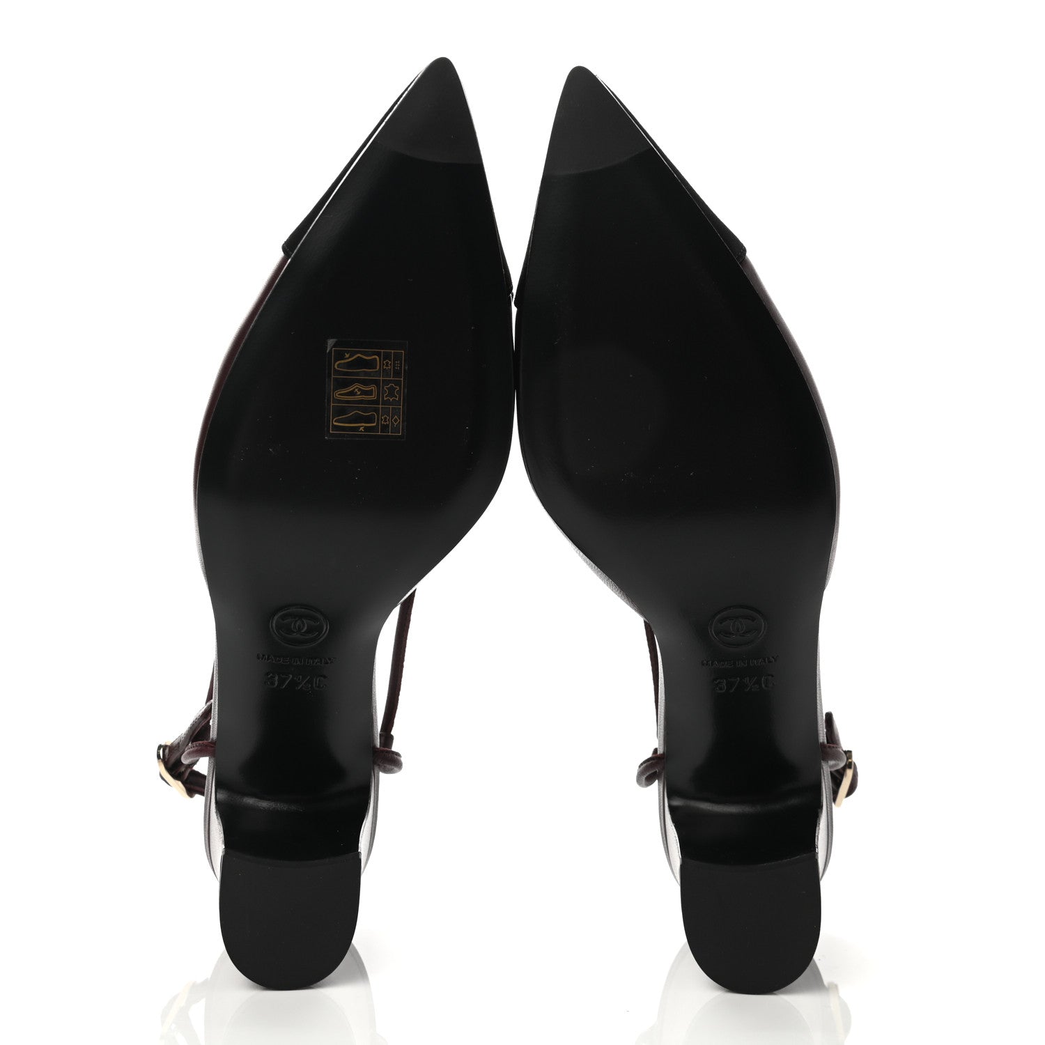Chanel Lambskin Satin Slingback Cap Toe Bow Pumps 37.5 Burgundy Black 5 of 8