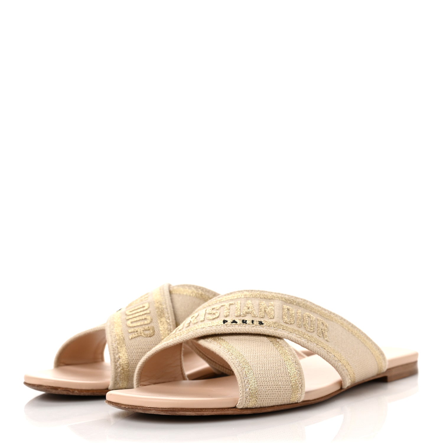 Christian Dior Lurex Romance Embroidered Dway Criss Cross Slide Sandal 40 Gold Beige 3 of 8