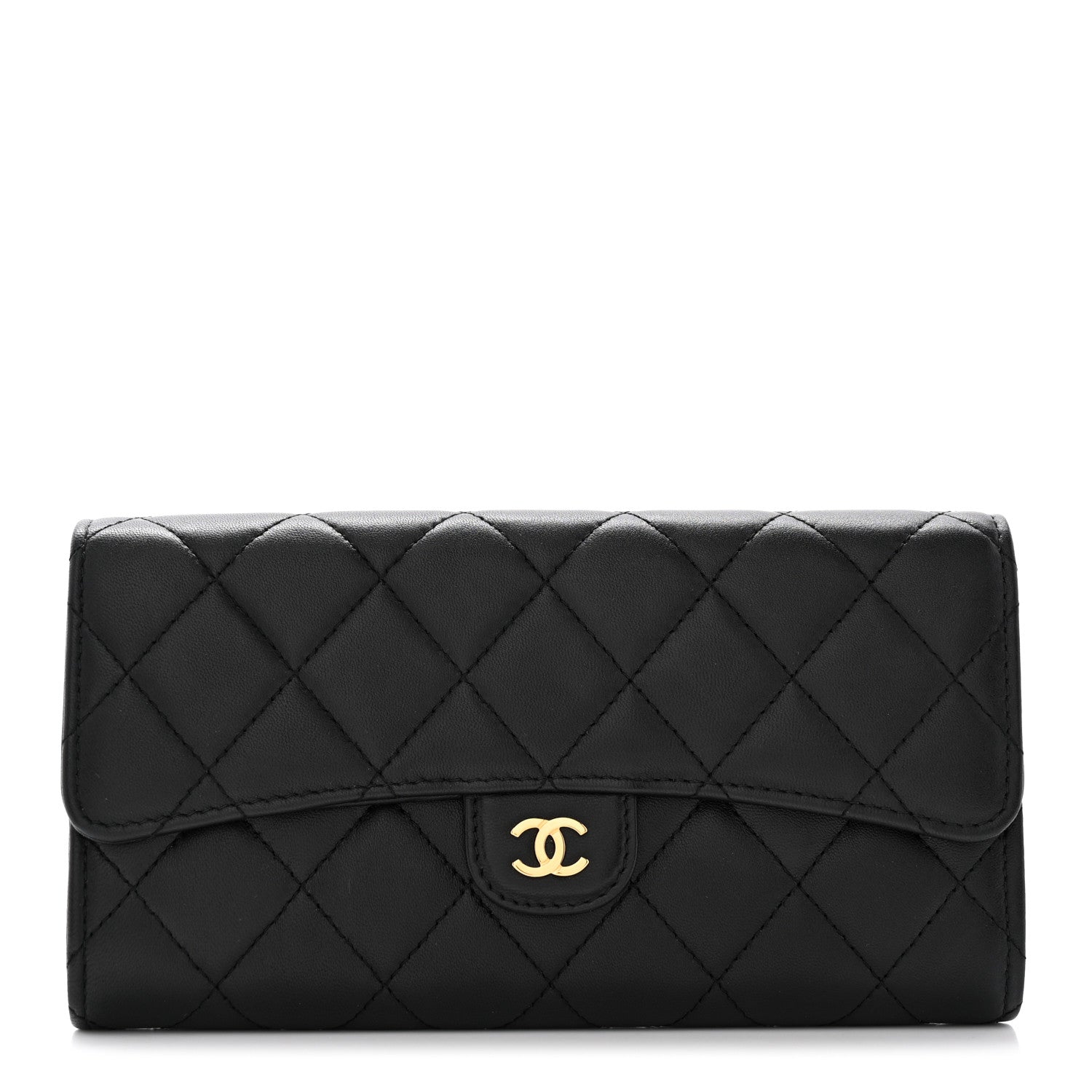 Chanel Lambskin Quilted Large Gusset Flap Wallet Black 1 of 9
