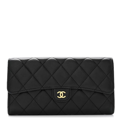 Chanel Lambskin Quilted Large Gusset Flap Wallet Black 1 of 9