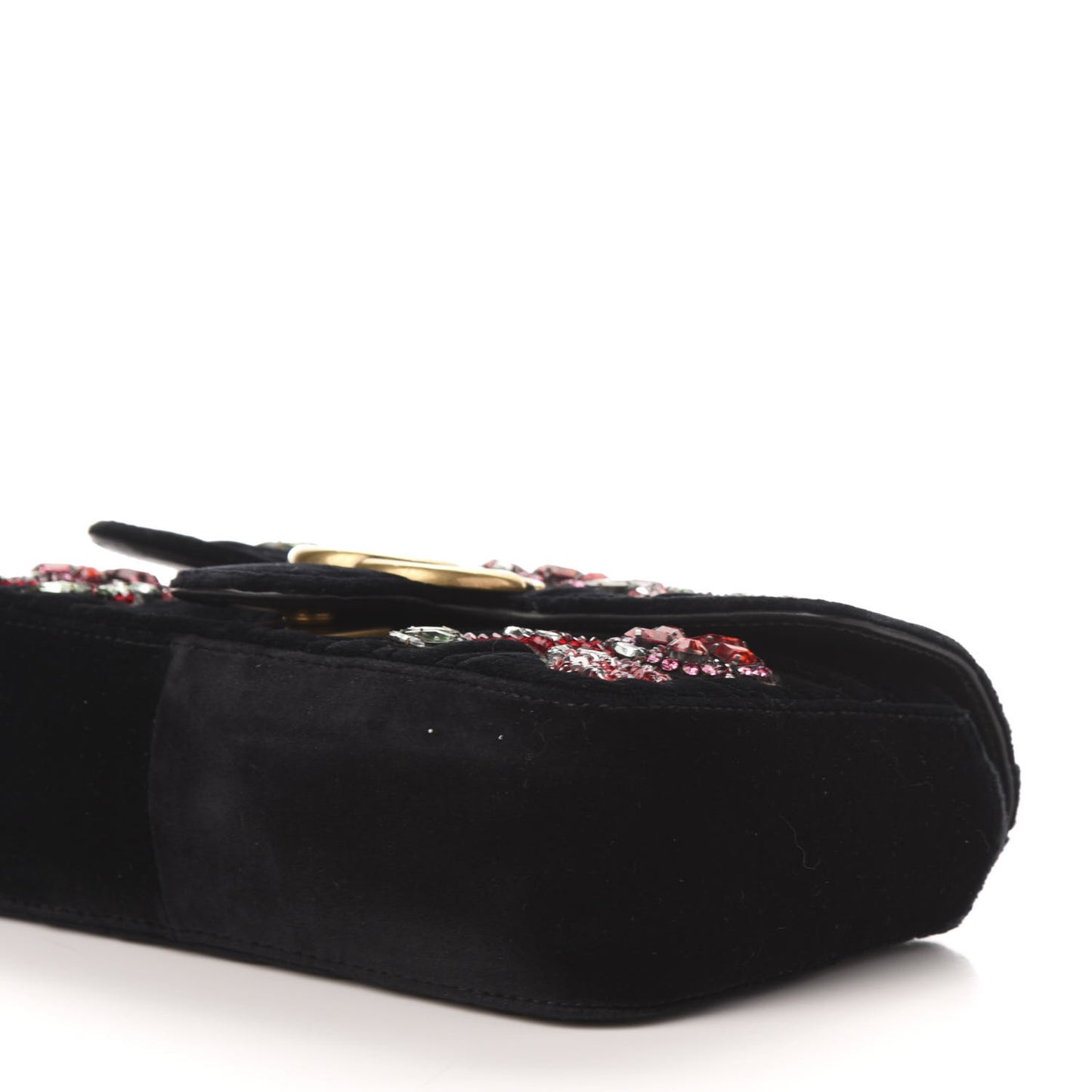 Velvet Matelasse Embroidered Mini GG Marmont Shoulder Bag Black
