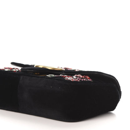 Gucci Velvet Matelasse Embroidered Mini GG Marmont Shoulder Bag Black 11 of 12