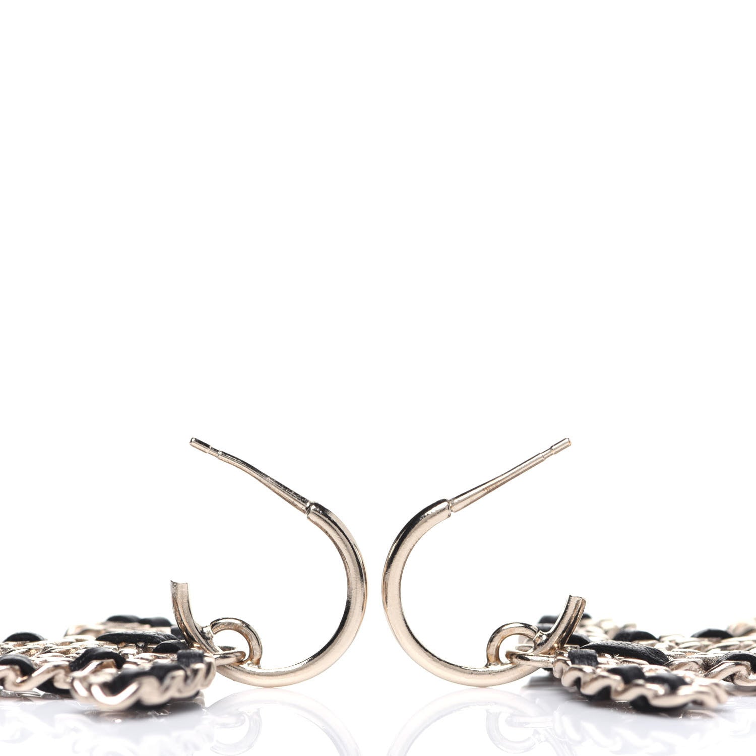 Chanel Crystal Lambskin Chain CC Vintage Allure Stud Earrings Black Gold 3 of 7