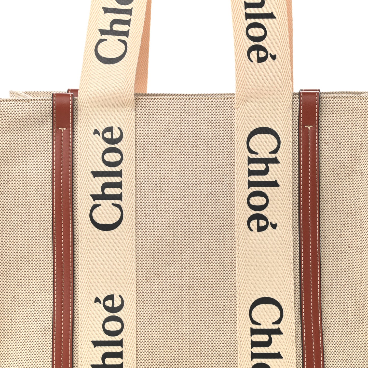 Cotton Calfskin Medium Woody Ribbon Tote White Brown