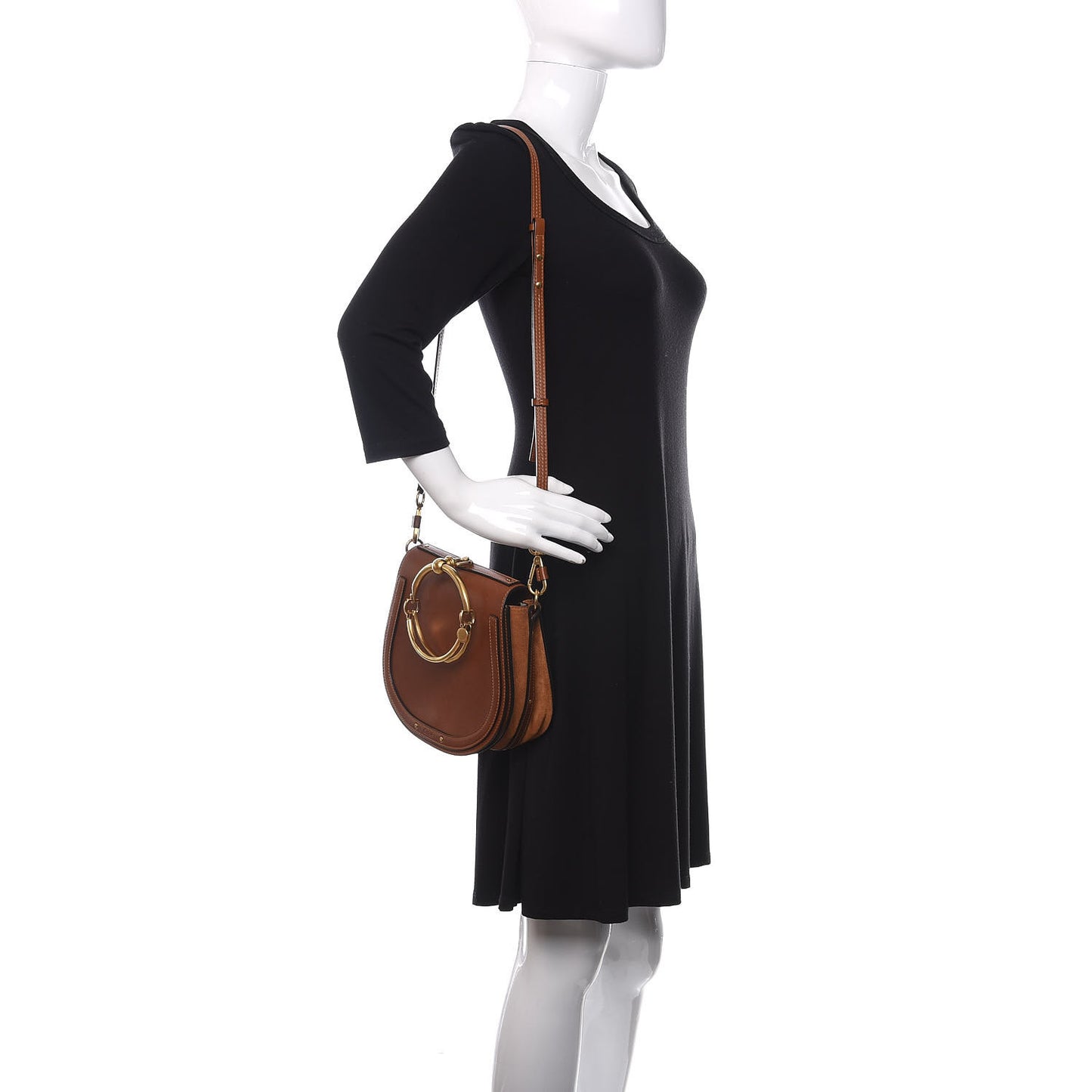 Calfskin Suede Medium Nile Bracelet Bag Caramel