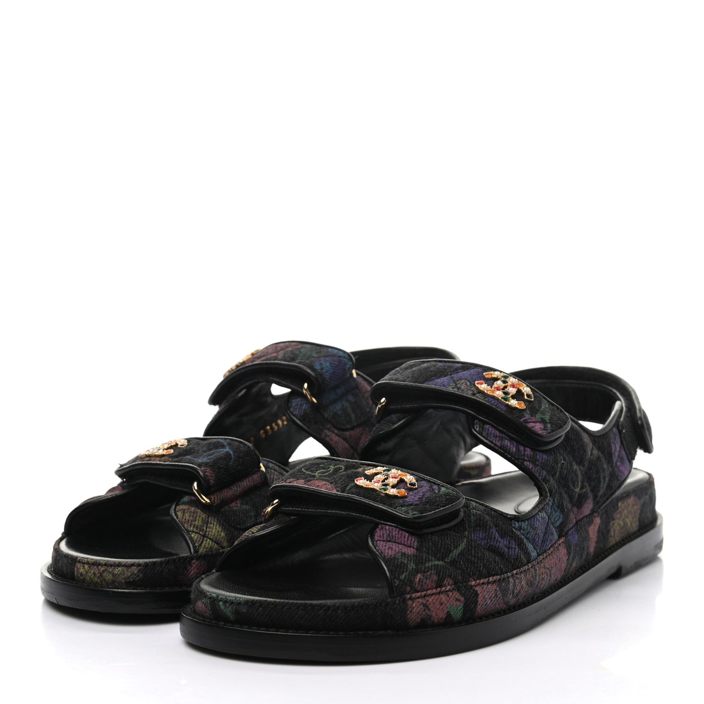 Denim Quilted Dad Sandals 38.5 Black Multicolor