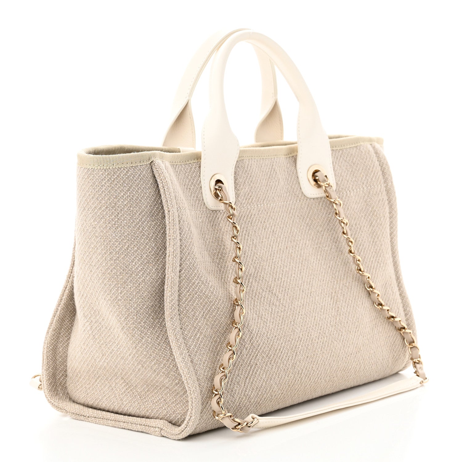 Chanel Mixed Fibers Calfskin Small Deauville Tote Beige White 4 of 12