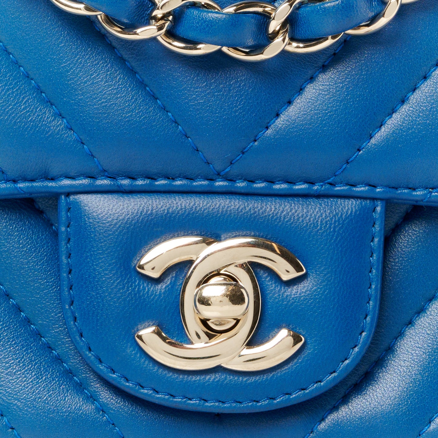 Lambskin Chevron Quilted Mini Square Flap Blue