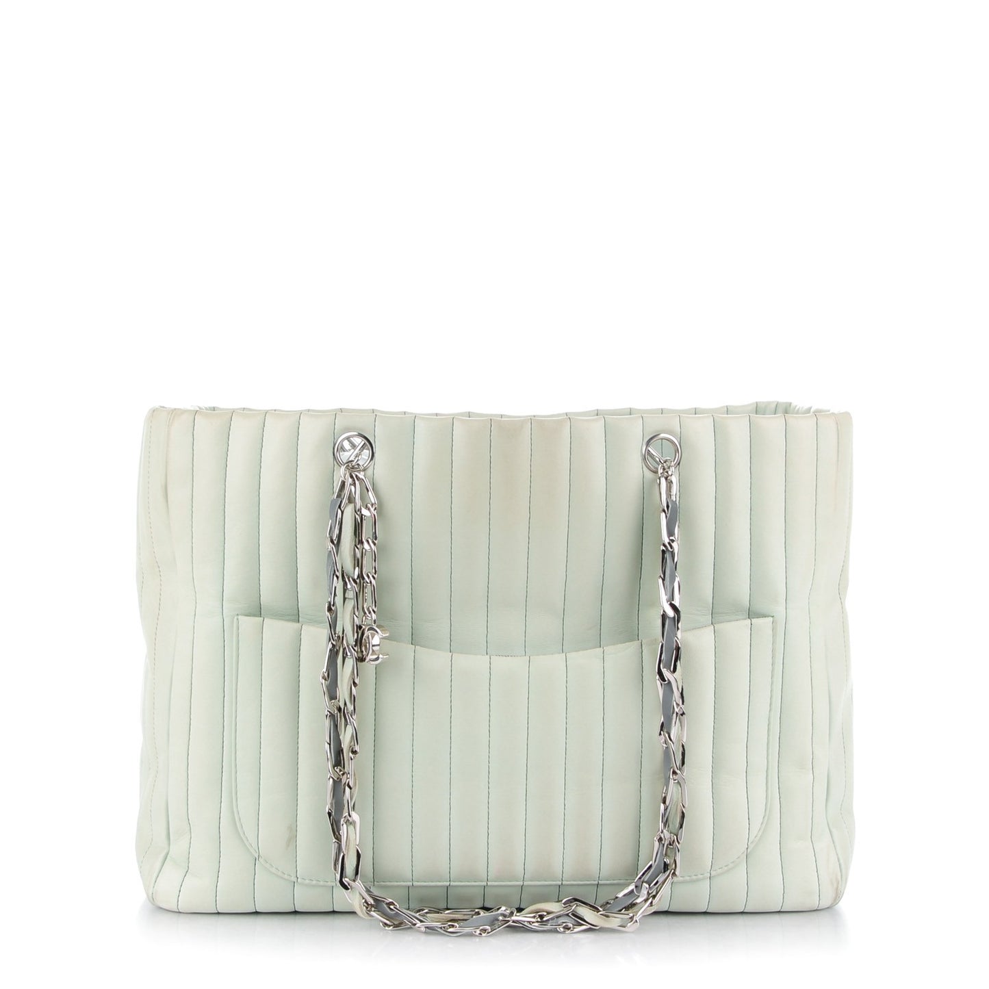 Lambskin Vertical Quilted Large Mademoiselle Tote Light Green