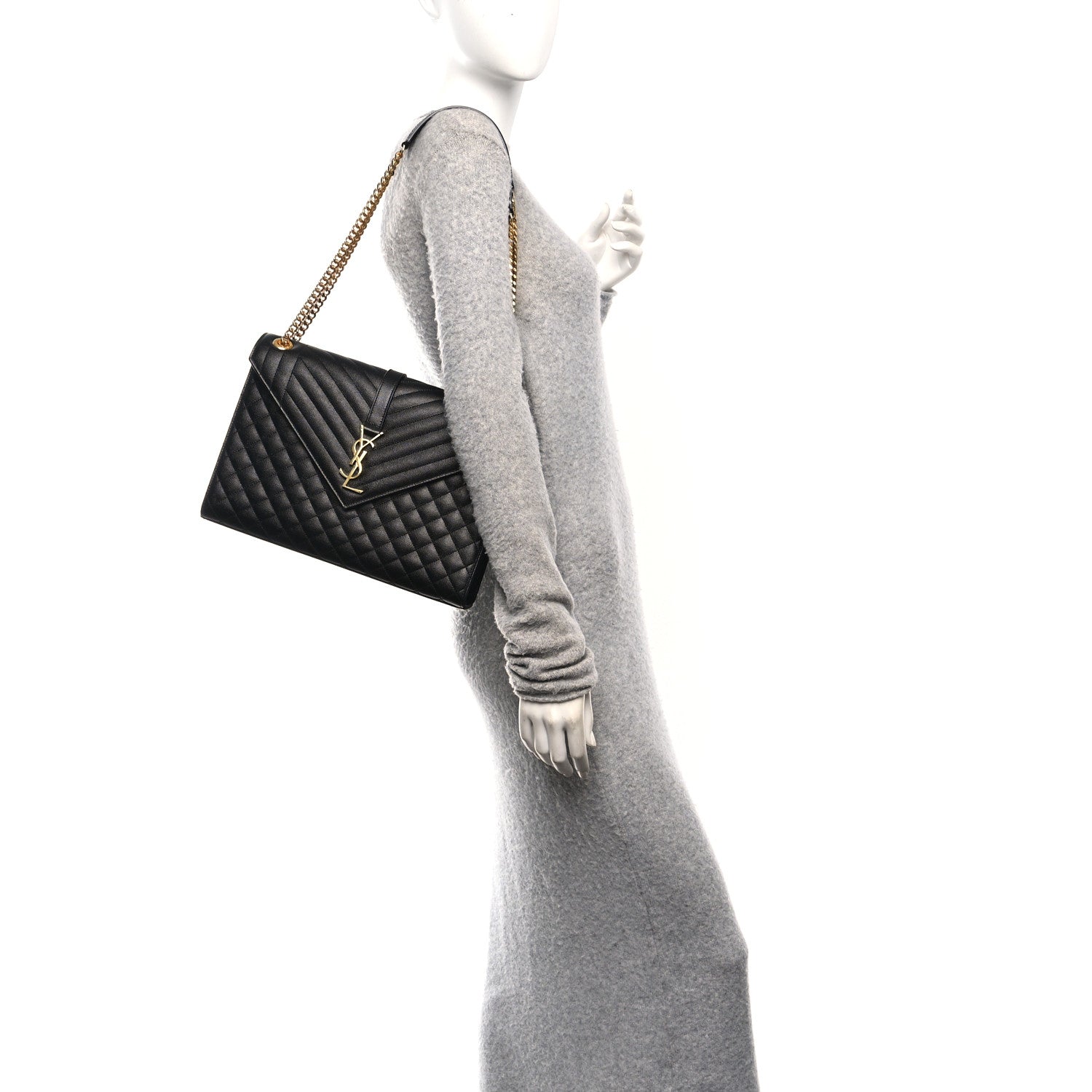 Saint Laurent Grain De Poudre Textured Mixed Matelasse Large Triquilt Monogram Satchel Black 2 of 11