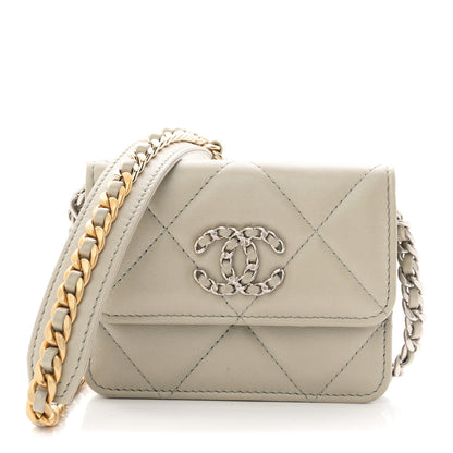 Chanel Lambskin Quilted Chanel 19 Flap Coin Purse With Chain Grey 1 of 12