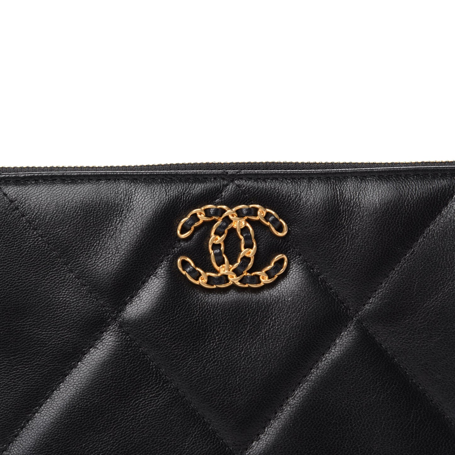Shiny Goatskin Quilted Small Chanel 19 Pouch With Handle Black