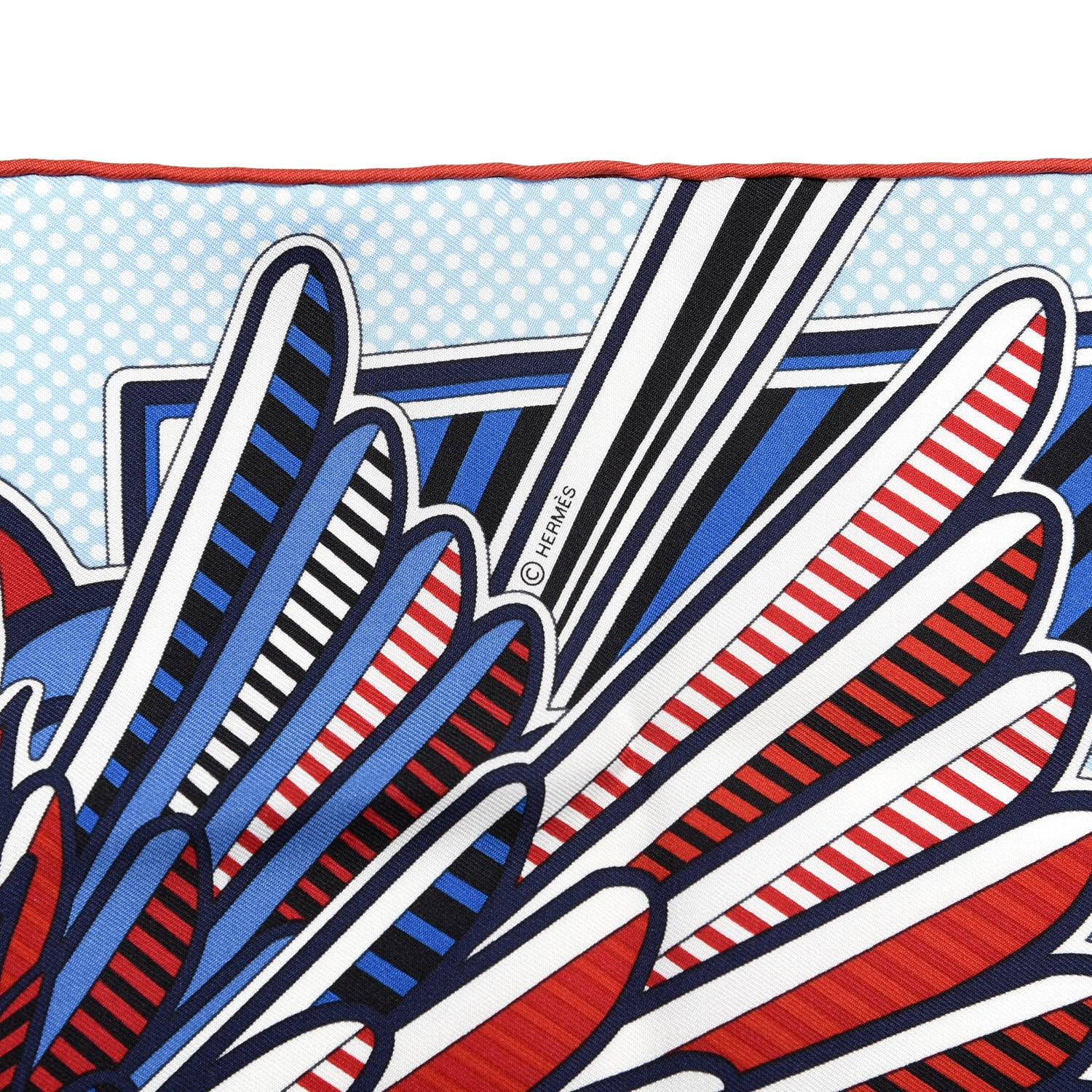 Hermes Silk Pegase Pop Pocket Square Ciel Rouge Bleu Moyen 3 of 5