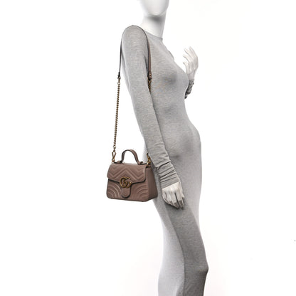 Gucci Calfskin Matelasse Mini GG Marmont Top Handle Shoulder Bag Porcelain Rose 2 of 10