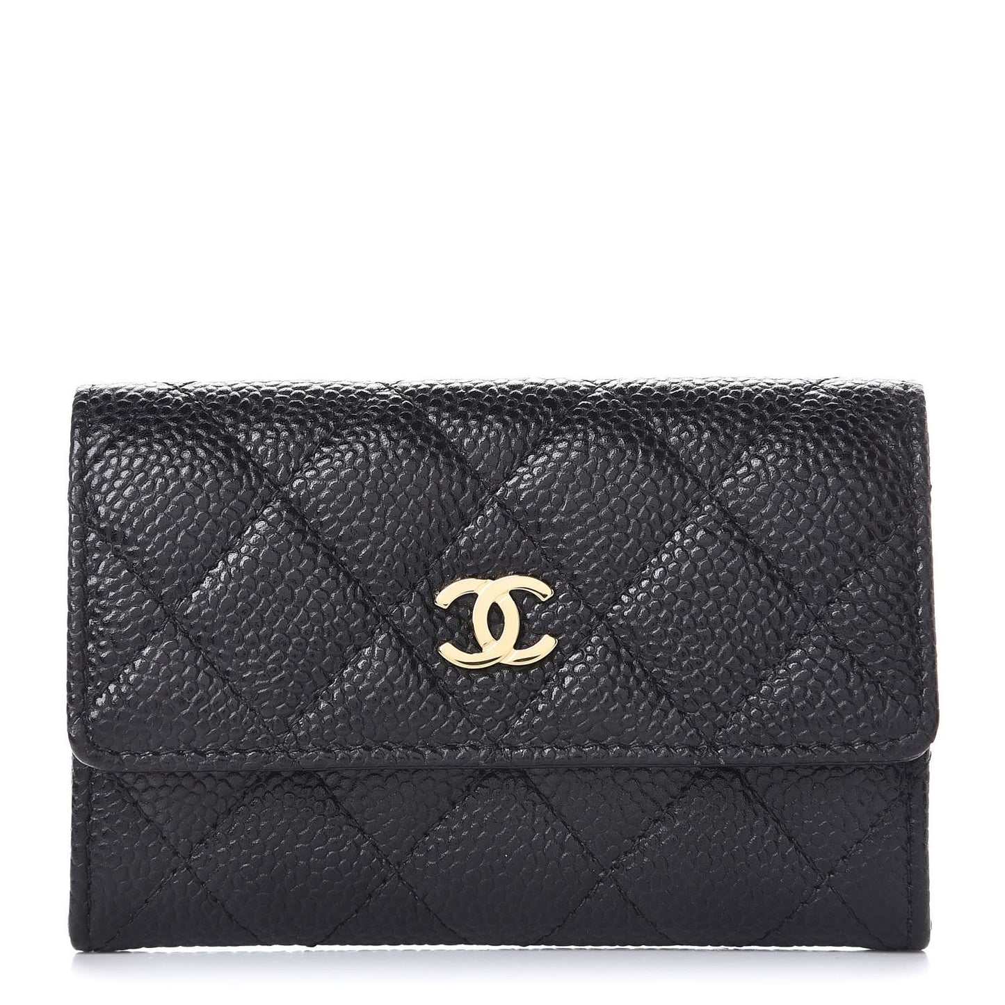 Caviar Quilted Flap Card Holder Black