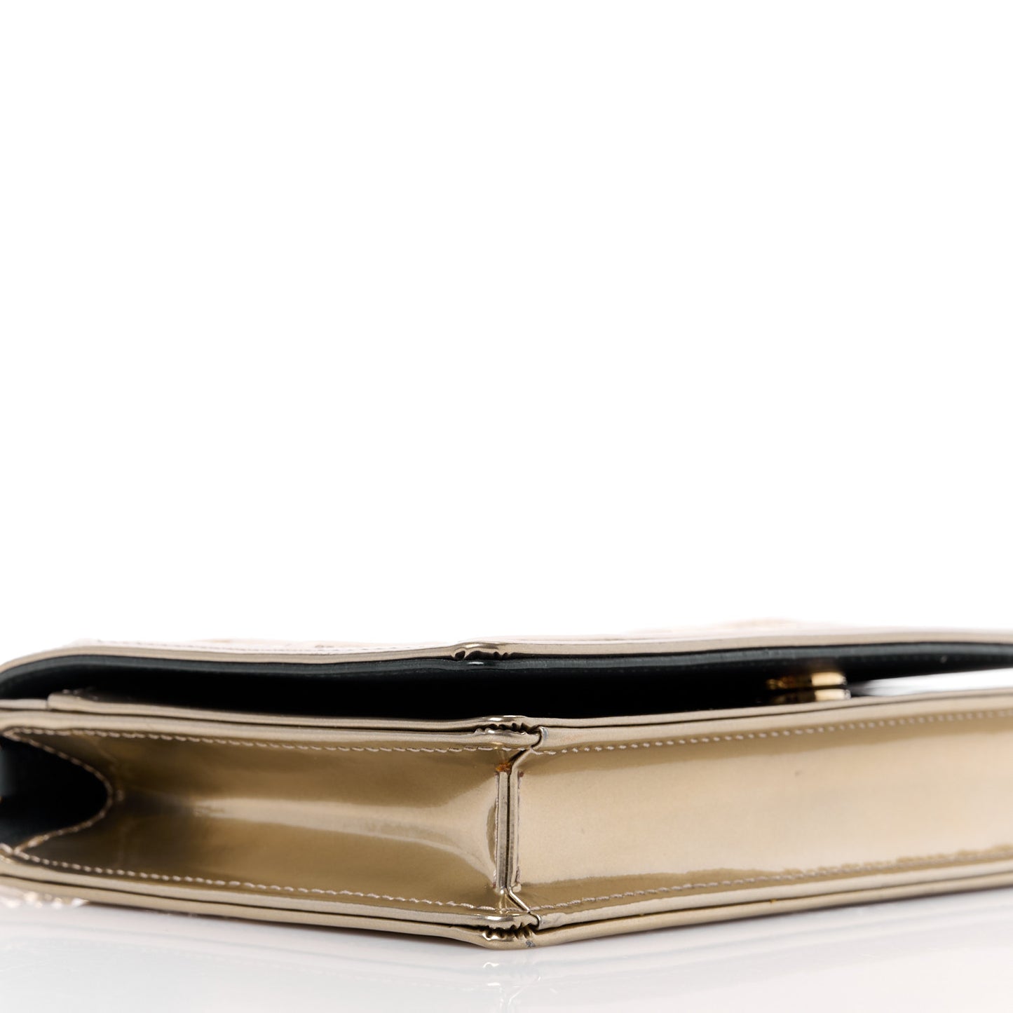 Metallic Patent Micro-Cannage Diorama Wallet on Chain Pouch Gold