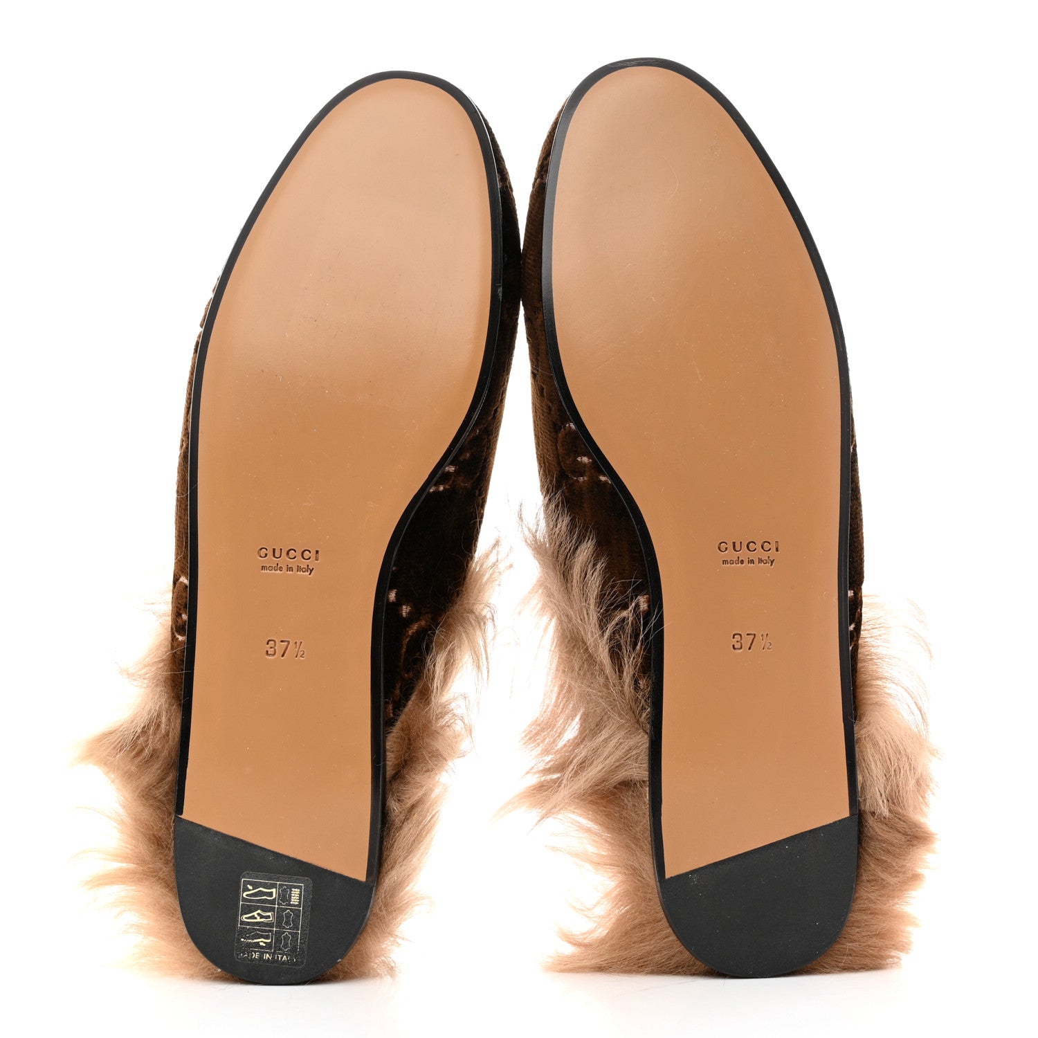 Gucci Velvet GG Monogram Fur Womens Princetown Slippers 37.5 Brown Black Natural 5 of 7