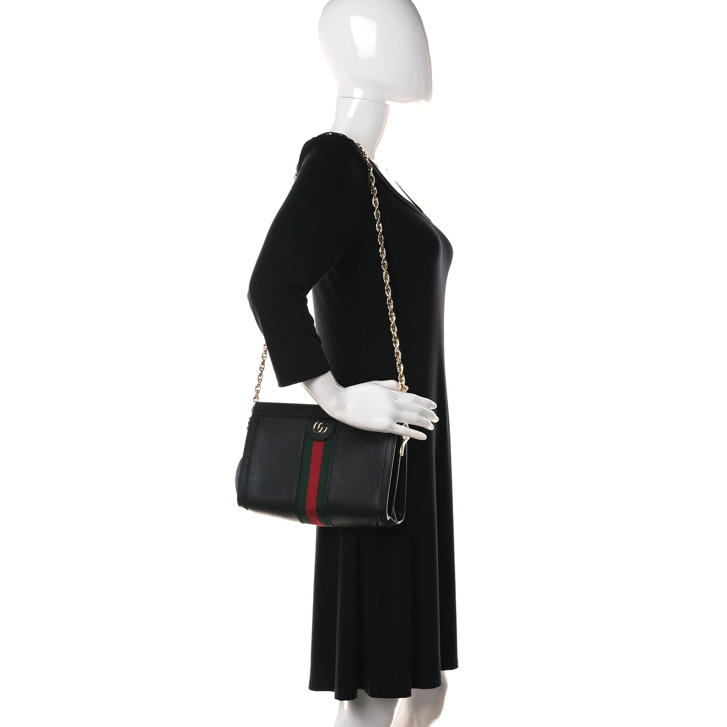 Calfskin GG Web Small Ophidia Chain Shoulder Bag Black