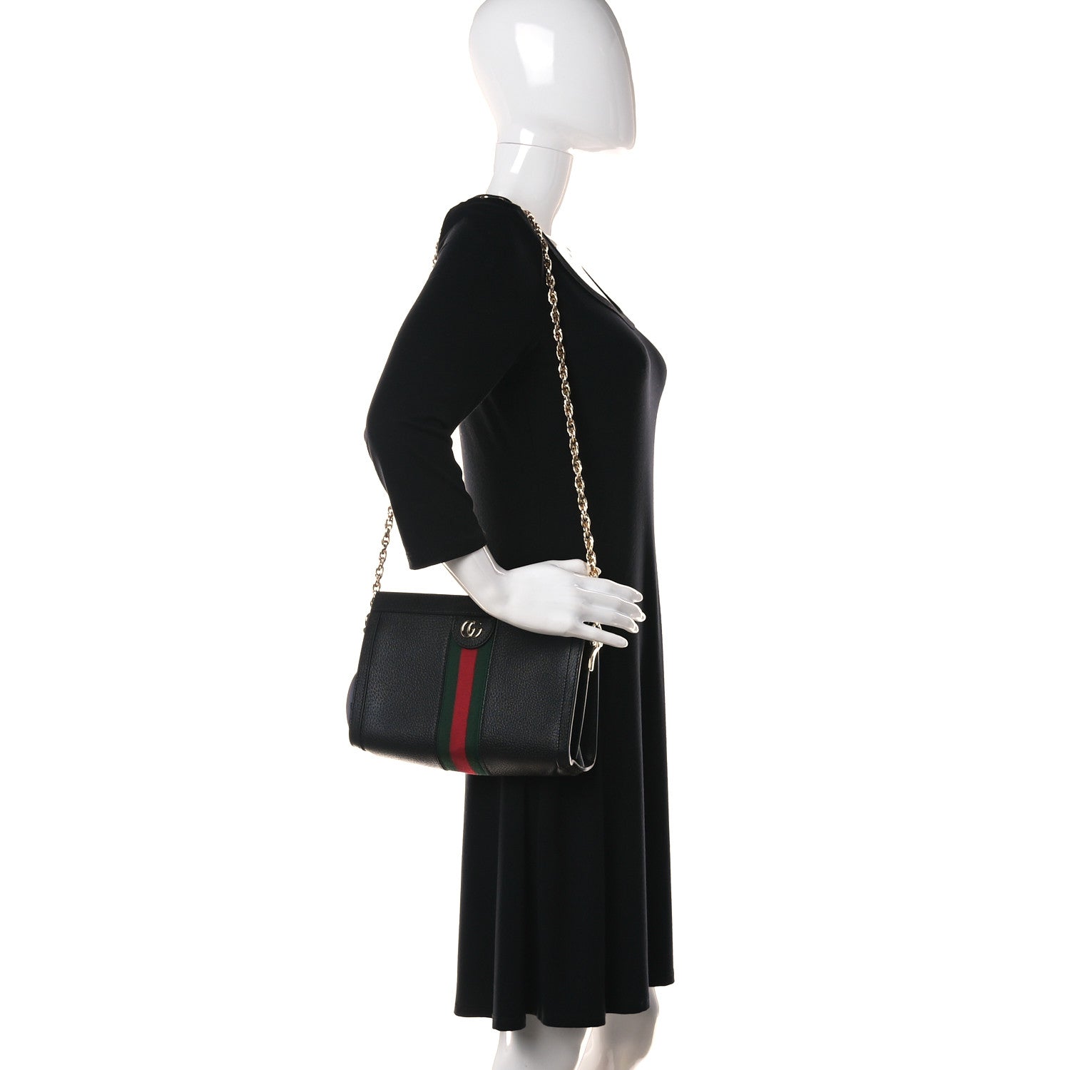 Gucci Calfskin GG Web Small Ophidia Chain Shoulder Bag Black 2 of 11