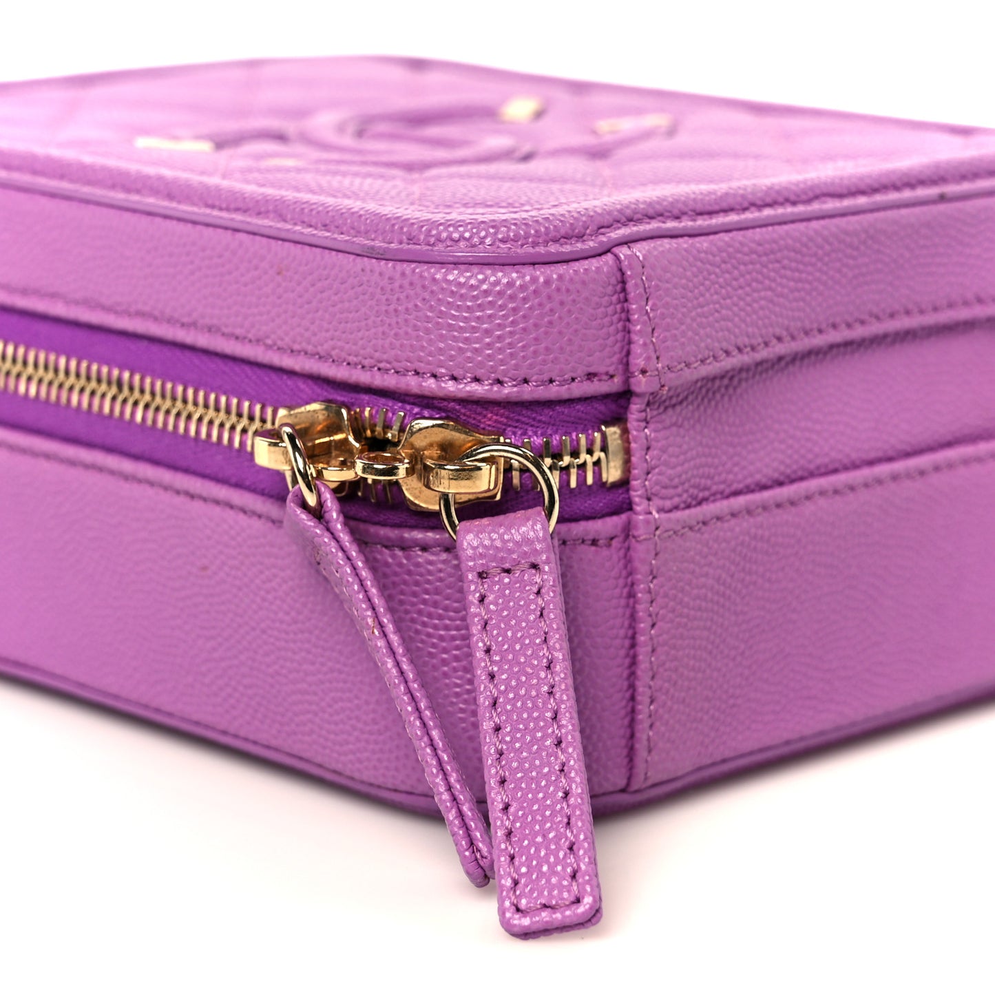 Caviar Quilted CC North South Filigree Vanity Case Purple