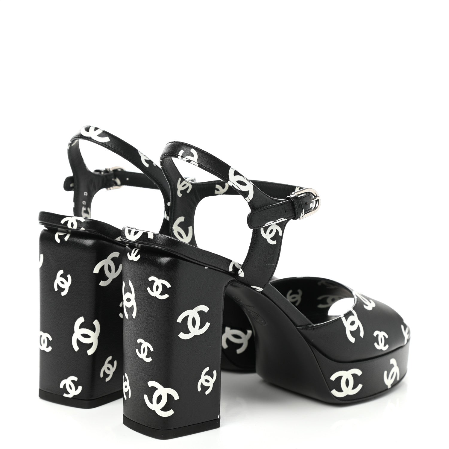 Chanel Printed Lambskin CC Platform Sandals 39 Black White 4 of 9