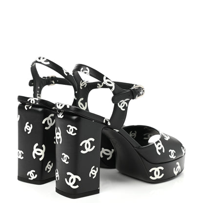 Chanel Printed Lambskin CC Platform Sandals 39 Black White 4 of 9
