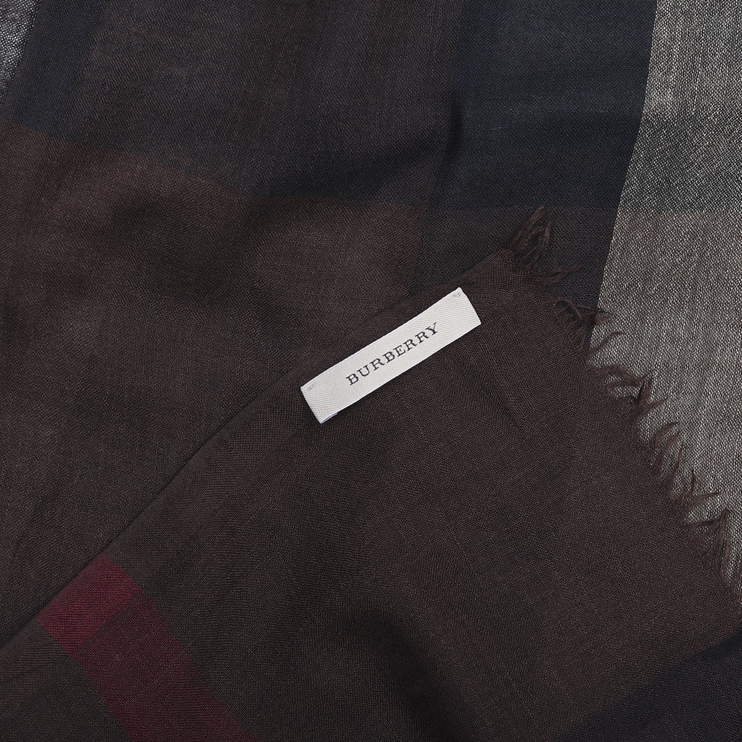 Burberry Wool Silk Gauze Giant Exploded Check Scarf Dark Brown 3 of 3